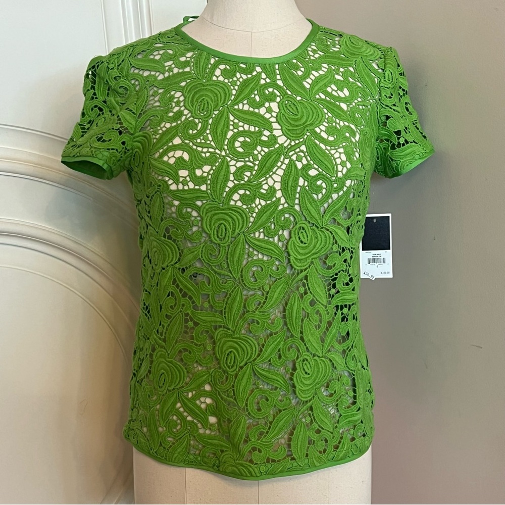 NWT Juicy Couture Guipuere Lace Short Sleeve Top - Sour Apple